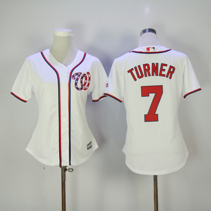 Womens 2017 MLB Washington Nationals #7 Turner White Jerseys->women mlb jersey->Women Jersey